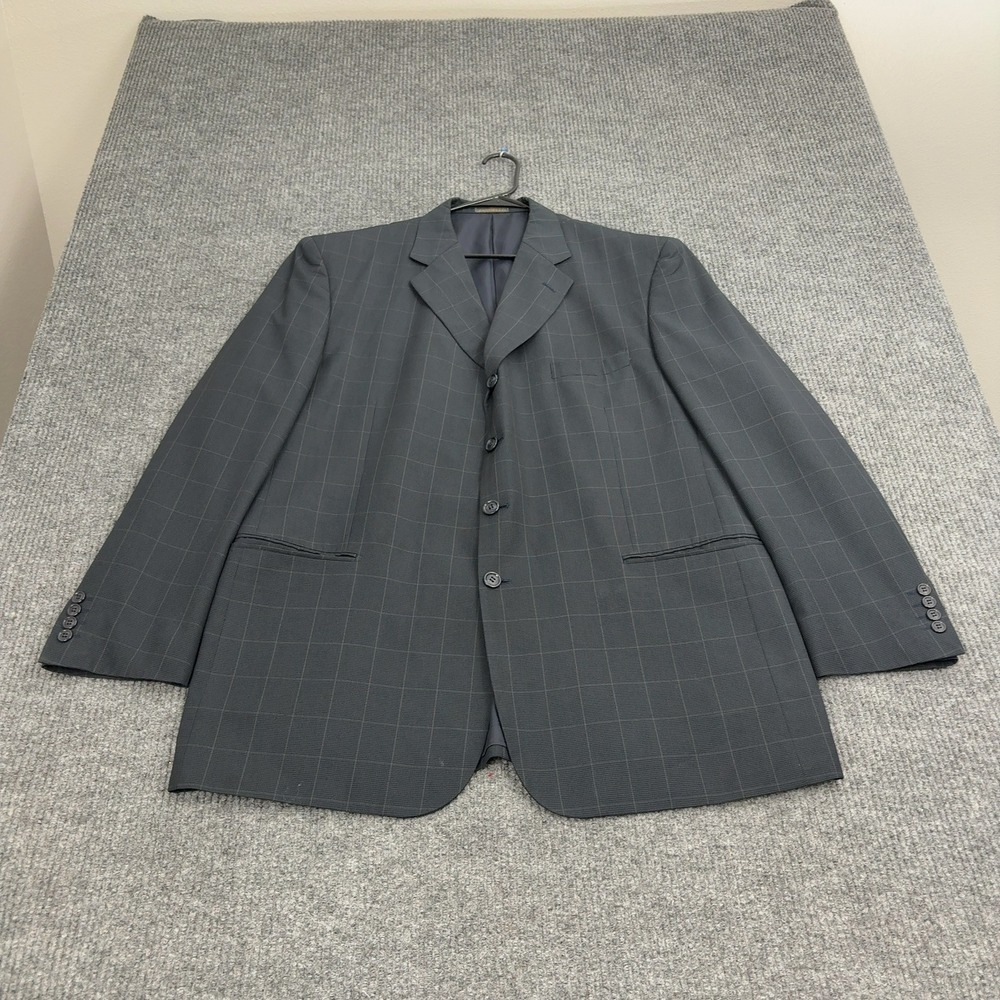 Zandello Blazer Mens 46R Grey Polyester Rayon Plaid 4 Button Ventless Classic